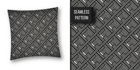 Abstract concept vector monochrome geometric pattern. Black and white minimal background. Creative illustration template. Seamless stylish texture. For wallpaper, surface, web design, textile, decorのイラスト素材