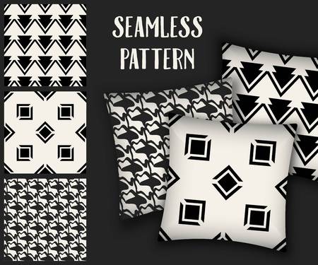 Abstract concept vector monochrome geometric pattern. Black and white minimal background. Creative illustration template. Seamless stylish texture. For wallpaper, surface, web design, textile, decorのイラスト素材