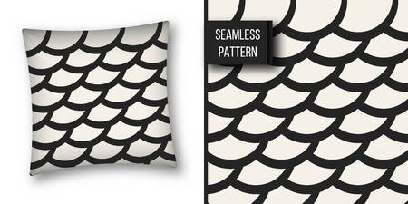 Abstract concept vector monochrome geometric pattern. Black and white minimal background. Creative illustration template. Seamless stylish texture. For wallpaper, surface, web design, textile, decorのイラスト素材