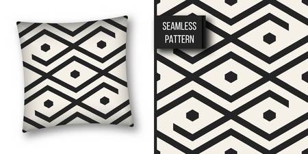 Abstract concept vector monochrome geometric pattern. Black and white minimal background. Creative illustration template. Seamless stylish texture.のイラスト素材