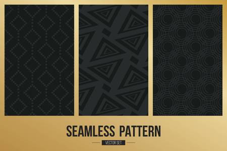 Abstract concept vector monochrome geometric pattern. Dark blue, gold minimal background. Creative illustration template. Seamless stylish texture. For wallpaper, surface, web design, textile, decor.のイラスト素材