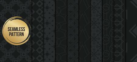 Abstract concept vector monochrome geometric pattern. Dark blue, gold minimal background. Creative illustration template. Seamless stylish texture. For wallpaper, surface, web design, textile, decor.のイラスト素材