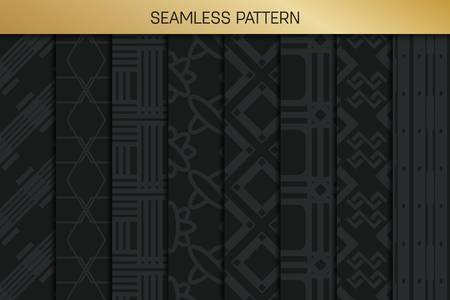 Abstract concept vector monochrome geometric pattern. Dark blue, gold minimal background. Creative illustration template. Seamless stylish texture. For wallpaper, surface, web design, textile, decorのイラスト素材