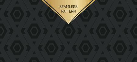 Abstract concept vector monochrome geometric pattern. Dark blue, gold minimal background. Creative illustration template. Seamless stylish texture. For wallpaper, surface, web design, textile, decorのイラスト素材