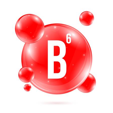 Creative vector illustration of vitamin B6. Pyridoxine mineral drop pill capsule. Nutrition care. Art design. Abstract concept graphic elementのイラスト素材