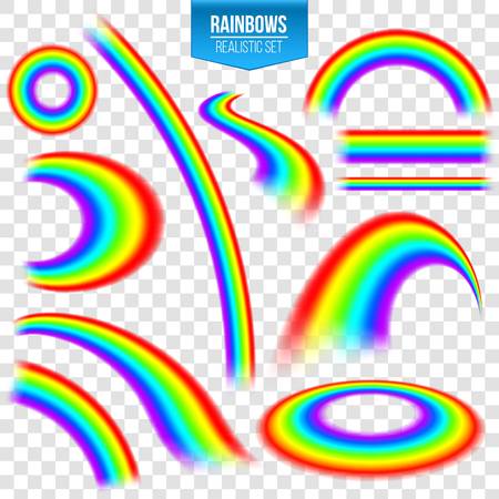 Creative vector illustration of rainbows in different shape isolated on transparent background. Fantasy art design. Spectrum pattern. Abstract concept graphic element. Gay, LGBT, homosexual symbolsのイラスト素材