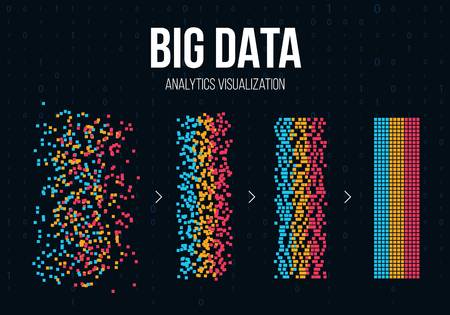 Creative vector illustration of BIG DATA analysis of Information. Science and technology background. Web display screen art design. Abstract concept graphic element for visual future analyze code.