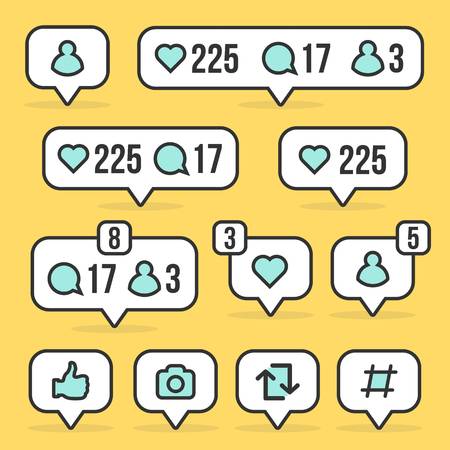 Creative vector illustration of social media sign like, follower, comment isolated on background. Art design bubble notification. Abstract concept graphic element for website, blog, interfacesのイラスト素材