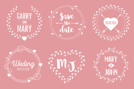 Creative vector illustration of save the date wedding witn name set isolated on background. Art design floral templates. Abstract concept graphic invitation card, banner element.のイラスト素材