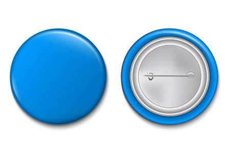 Creative vector illustration of 3d pin button isolated on transparent background. Front and back side. Art design blank badge brooch mockup template. Abstract graphic element with place for your text.のイラスト素材