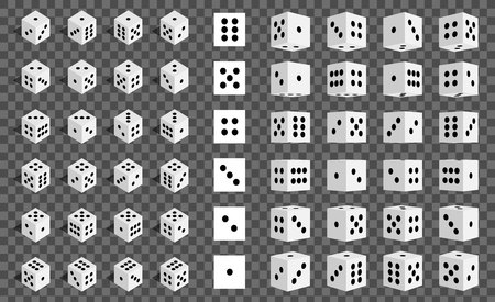 Creative vector illustration of isometric 3d gambling dice combination isolated on transparent background. Art design game cubes. Abstract concept graphic casino 24 turns cube element.のイラスト素材