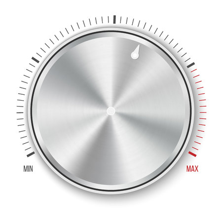 Creative vector illustration of dial knob level technology settings, music metal button with circular processing isolated on background. Sound control. Art design. Abstract concept graphic element.のイラスト素材