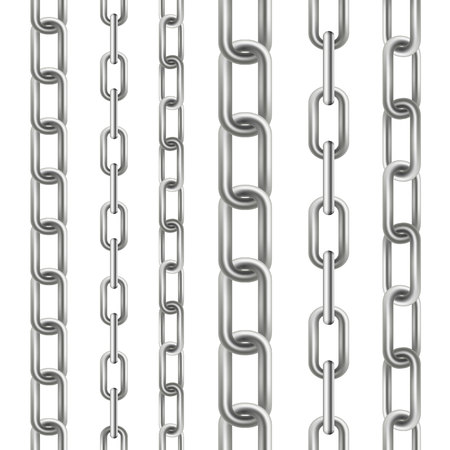 Creative vector illustration of metallic dangling chain links set isolated on background. Art design seamless metal. Abstract concept graphic element.のイラスト素材