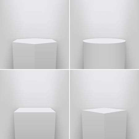 Creative vector illustration of museum pedestal, stage, 3d podium set isolated on transparent background.のイラスト素材