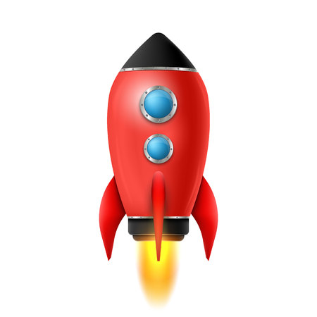 Vector illustration of realistic 3D rocket space ship launch isolated on transparent background. Space exploration. Art design startup creative idea. Abstract concept graphic element.のイラスト素材