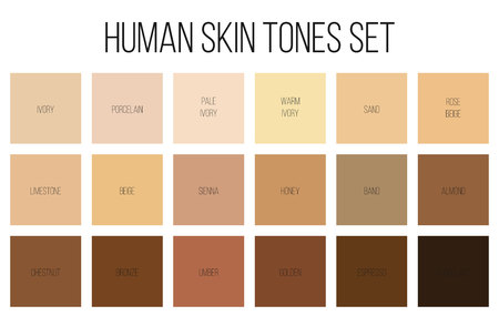 Creative vector illustration of human skin tone color palette set isolated on transparent background. Art design. Abstract concept person face, body complexion graphic element for cosmetics.のイラスト素材