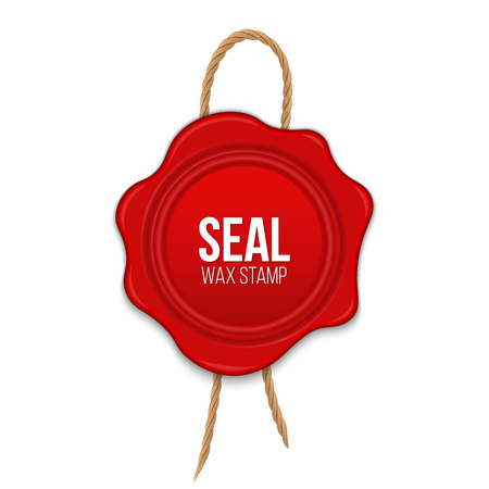 Creative vector realistic illustration of set of wax seals with rope isolated on white background.のイラスト素材