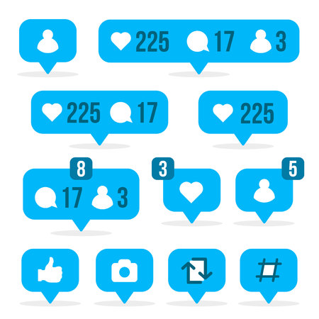 Creative vector illustration of social media sign like, follower, comment isolated on background. Art design bubble notification. Abstract concept graphic element for website, blog, interfacesのイラスト素材