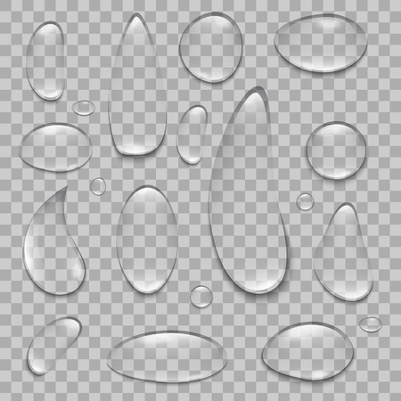 Creative vector illustration of pure clear water rain drops isolated on transparent background. Realistic clear vapor bubbles art design. Abstract concept graphic elementのイラスト素材