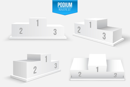 Creative vector illustration of 3d business winners podium in different view isolated on background. Art design pedestal with first, second, third place for award ceremony. Abstract concept graphicのイラスト素材