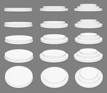 Creative vector illustration of 3d round stage podium set isolated on transparent background. Art design pedestal, platform. stage, scene. Abstract concept graphic collection elementのイラスト素材