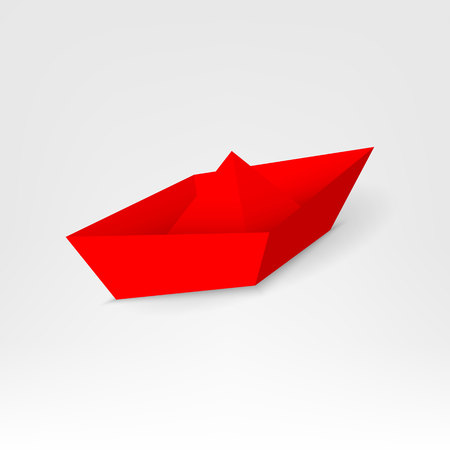 Creative vector illustration of 3d red paper ship leading among white isolated on background. Business leadership different boat art design . Abstract concept graphic element with copy spaceのイラスト素材