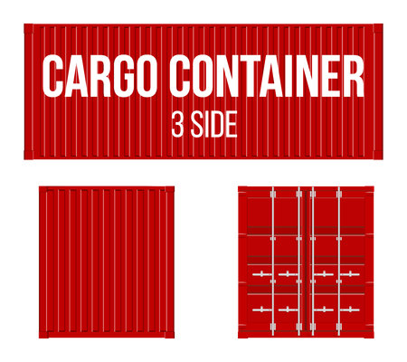 Creative vector illustration of sea freigh cargo containers views from different sides collection isolated on background. Art design realistic set. Shipping, transportation element for logisticsのイラスト素材