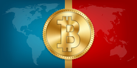 Creative vector illustration of 3d golden bitcoin coin isolated on background. Art design digital currency, cryptocurrency. Stock market electronic money. Blockchain, ico, fintech net banking elementのイラスト素材