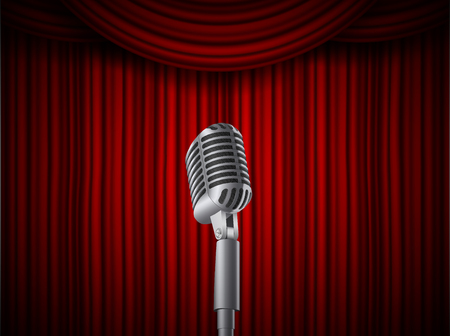 Creative vector illustration of retro vintage concert microphones on stand isolated on transparent background. Art design. Abstract concept graphic music elementのイラスト素材