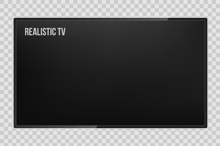 Creative vector illustration of realistic TV screen, lcd panel, isolated on transparent background. Computer monitor display. Design television blank mockup template. Abstract concept graphic element.のイラスト素材