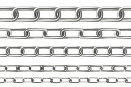 Creative vector illustration of metallic dangling chain links set isolated on background. Art design seamless metal. Abstract concept graphic elementのイラスト素材