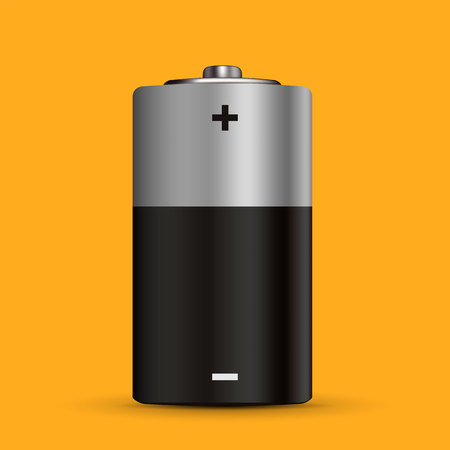 Creative vector illustration of realistic alkaline battery set with diffrent size isolated on transparent background. Art design blank mockup template. Abstract concept graphic elementのイラスト素材