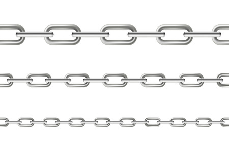 Creative vector illustration of metallic dangling chain links set isolated on background. Art design seamless metal. Abstract concept graphic elementのイラスト素材
