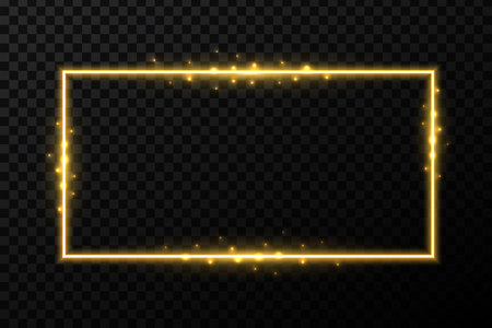 Creative vector illustration of shiny golden glowing frames with light isolated on transparent background. Art design glittering effect sparks. Abstract concept graphic banner elementのイラスト素材