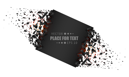 Creative vector illustration of blank banner with explosion, debris isolated on transparent background. Art design. Cracked shape shatters into pieces. Abstract concept graphic geometric elementのイラスト素材