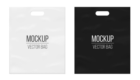Creative vector illustration of empty blank white plastic bag isolated on transparent background. Art design realistic mockup template with place for your branding. Abstract concept graphic elementのイラスト素材