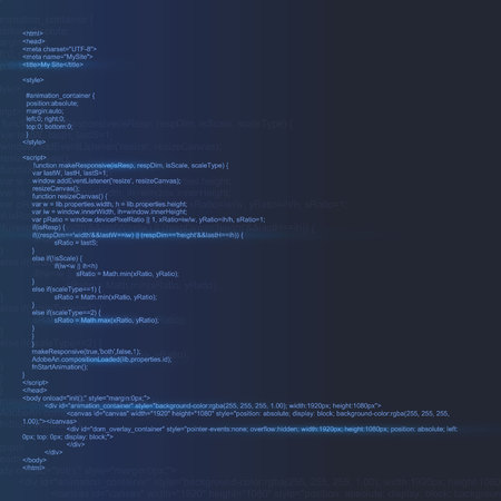 Creative vector illustration of programming HTML code on computer screen isolated on background. Art design website digital page. Program listing view. Abstract concept graphic technology elementのイラスト素材