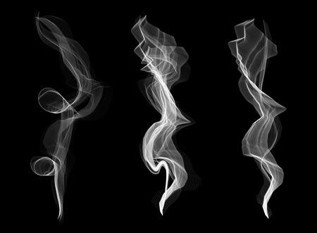 Creative vector illustration of delicate white cigarette smoke waves texture set isolated on transparent background. Art design. Abstract concept graphic elementのイラスト素材