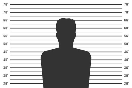 Creative vector illustration of police lineup, mugshot template with a table isolated on transparent background. Art design silhouette of anonymous. Abstract concept graphic elementのイラスト素材