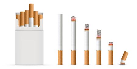 Creative vector illustration of realistic cigarette set isolated on transparent background. Art design different stages of burn. Abstract concept graphic element.のイラスト素材