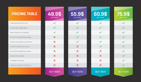 Creative vector illustration of business plans web comparison pricing table isolated on transparent background. Art design modern banner list. Abstract concept graphic websites, applications elementのイラスト素材