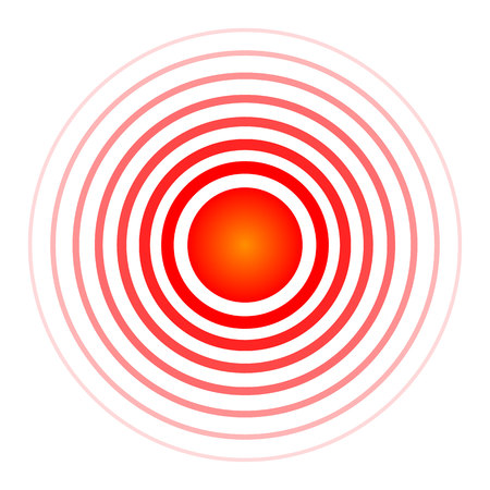 Creative vector illustration of pill target spot symbol, medical painkiller drug icon isolated on transparent background. Art design red pain circle. Abstract ache analgetic remedy medicine element.のイラスト素材