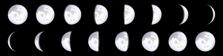Creative vector illustration of realistic moon phases schemes isolated on transparent background....