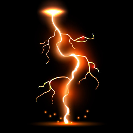 Creative vector illustration of realistic lightnings set isolated on transparent background. Art design thunder bolt, storm, sparkle magic effect. Abstract concept graphic electric energy elementのイラスト素材