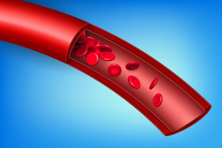 Creative vector illustration of artery red blood cells stream flow, microbiological medical erythrocyte vessel isolated on background. Art design medicine. Abstract concept graphic science elementのイラスト素材