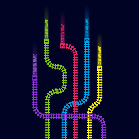 Creative vector illustration of railway station map, metro road infographic, train railroad route rail track, isolated on transparent background. Art design template. Abstract concept graphic element.のイラスト素材