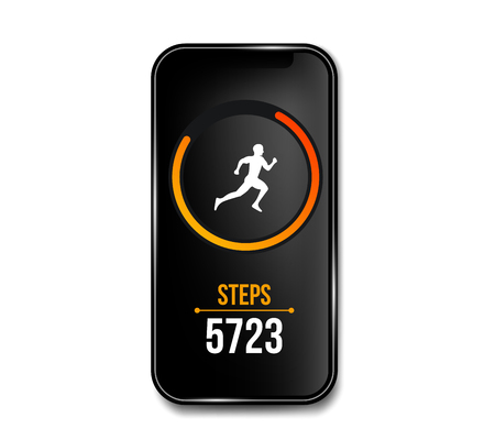 Creative vector illustration of fitness counter run app in phone and wrist band bracelet, activity tracker isolated on background. Art design smartphone template. Abstract concept graphic element.のイラスト素材