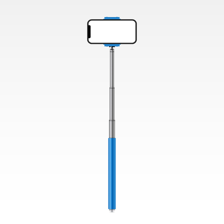Creative vector illustration of monopod selfie stick with phone, smartphone isolated on transparent background. Art design template. Abstract concept graphic element.のイラスト素材