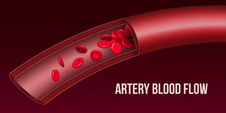 Creative vector illustration of artery red blood cells stream flow, microbiological medical erythrocyte vessel isolated on background. Art design medicine. Abstract concept graphic science element.のイラスト素材