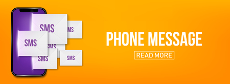 Creative vector illustration of new sms or email notification on mobile phone on background. Art design envelope unread message from screen template. Abstract concept graphic smartphone element.のイラスト素材